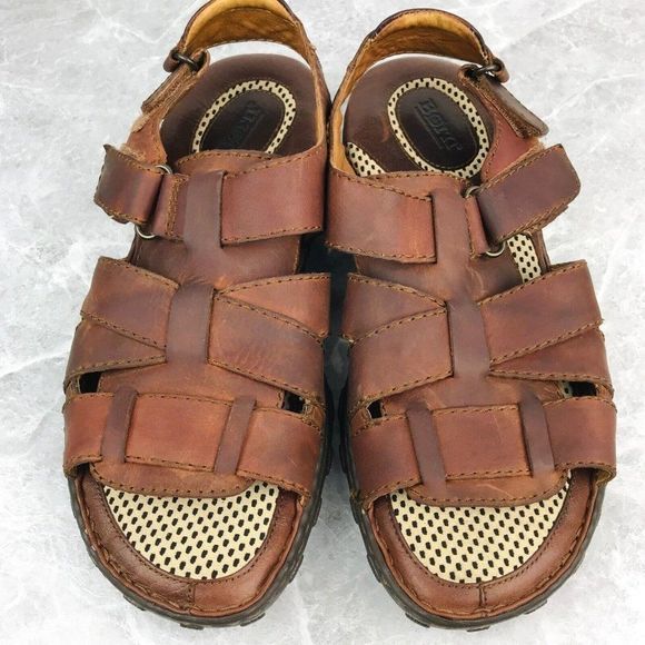 Born Mens Size 12 Fisherman Sandals Brown Leather Hook & Loop Open‎ Toe Sandals - Picture 3 of 11